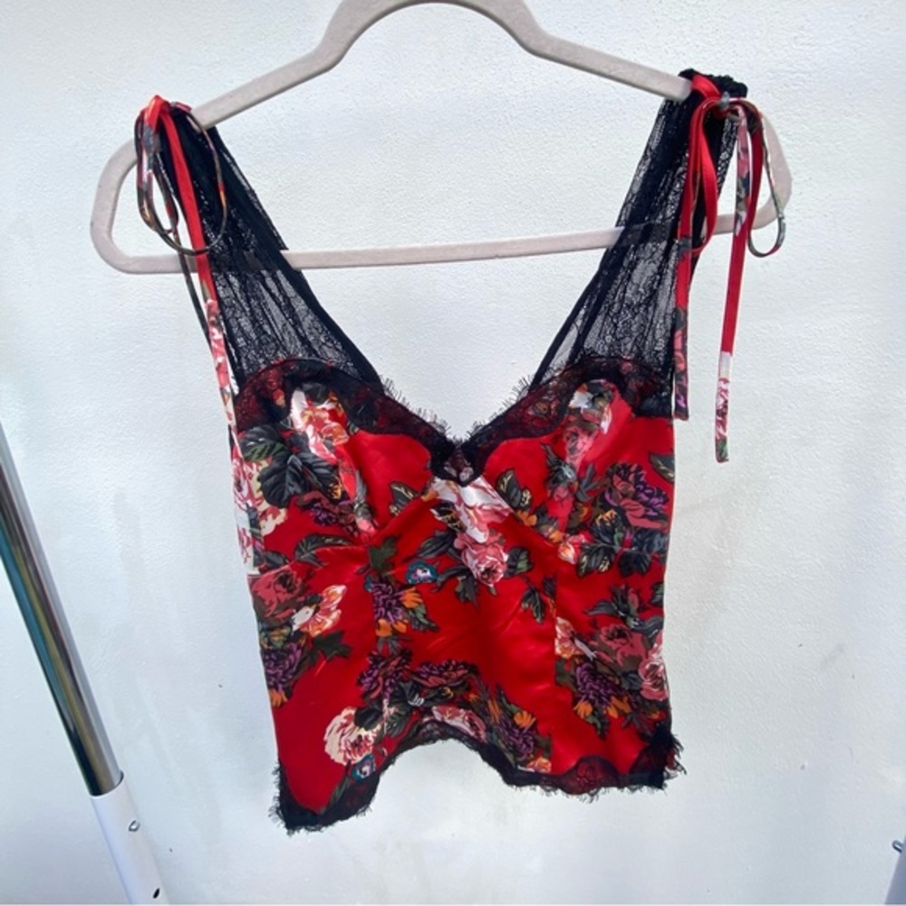 Lipsy London Red Floral Satin & Lace Corset Top Size Small 4